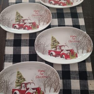 Christmas Plates with Red Truck Design